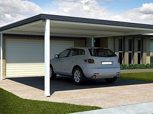 Carport On Driveway With A White Car