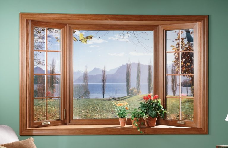 Wooden Frame Bay Windows With Outdoor View