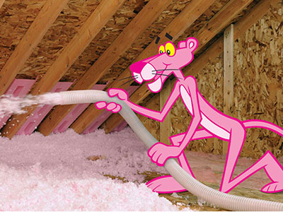 The Pink Panther Doing Attic Insulation