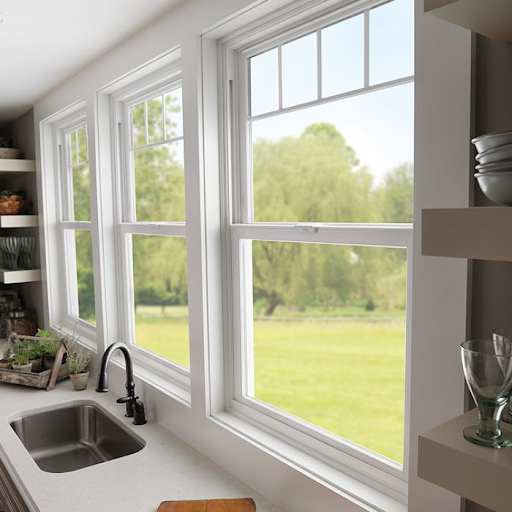 white double hung windows in a kitchen