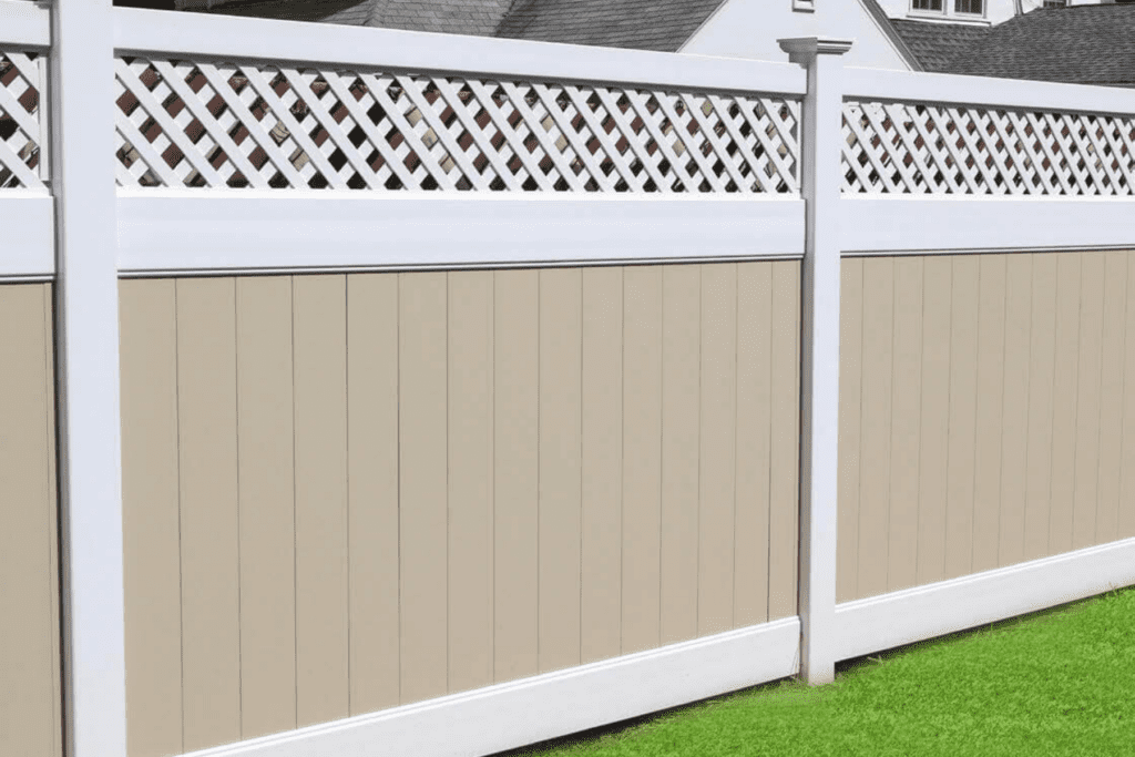 Two-tone lattice vinyl fence