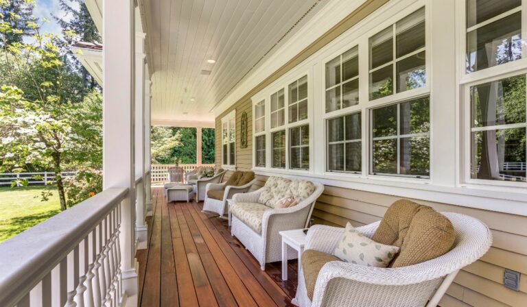 For a porch, this homeowner chose double-hung windows for new construction on Long Island, NY