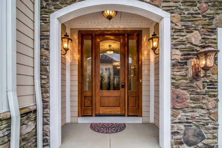 Wood and stone combination on front porch