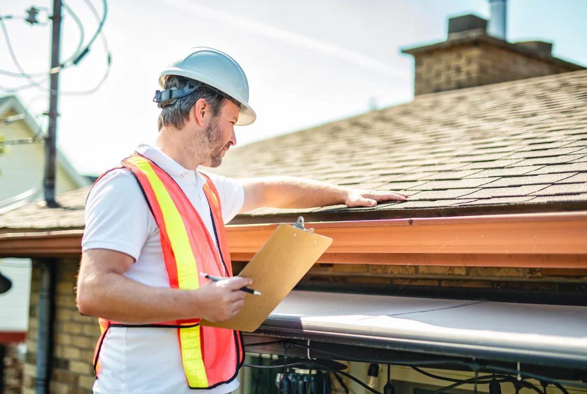 A licensed roofing contractor inspects shingles on a Nassau and Suffolk County home.